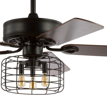 Asher 52" Industrial Metal/Wood LED Ceiling Fan With Remote - JONATHAN Y